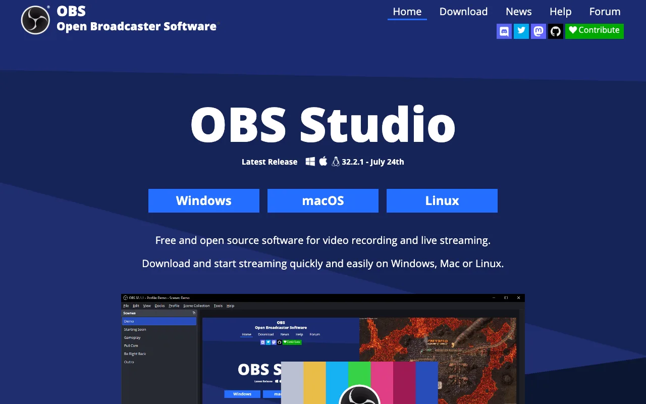 OBS Studio interface — screenshot of OBS Studio dashboard