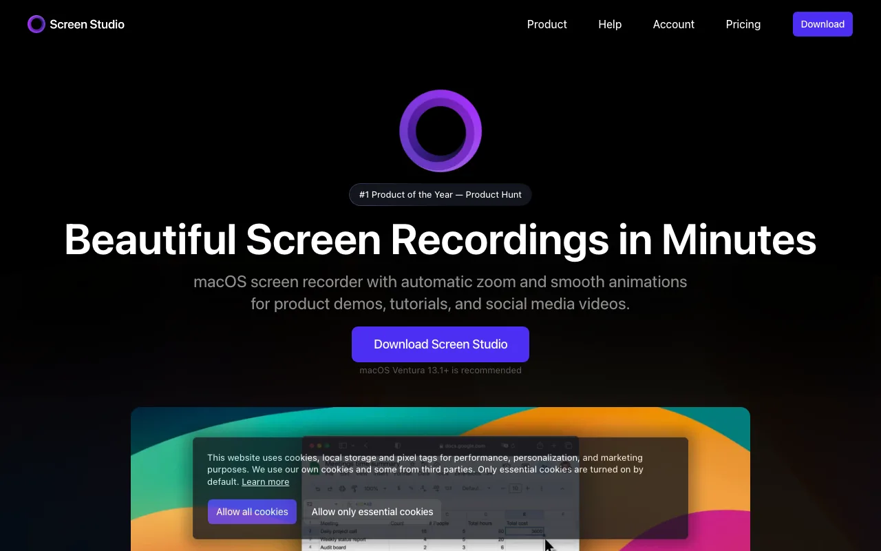 Screen Studio interface — screenshot of Screen Studio dashboard