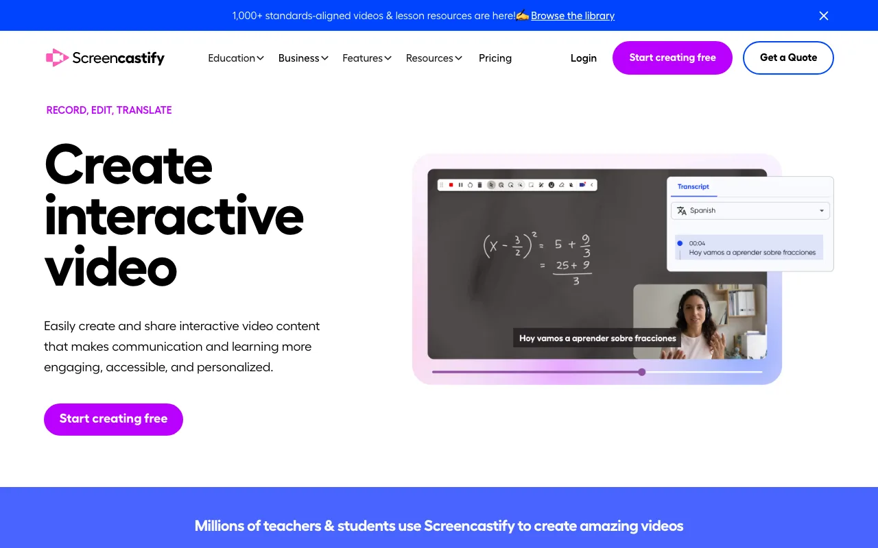 Screencastify interface — screenshot of Screencastify dashboard