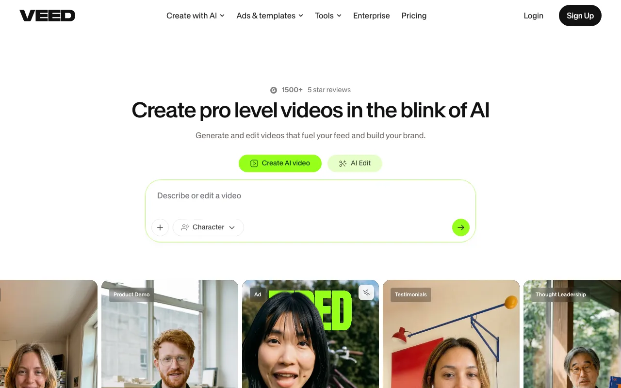 Veed interface — screenshot of Veed dashboard