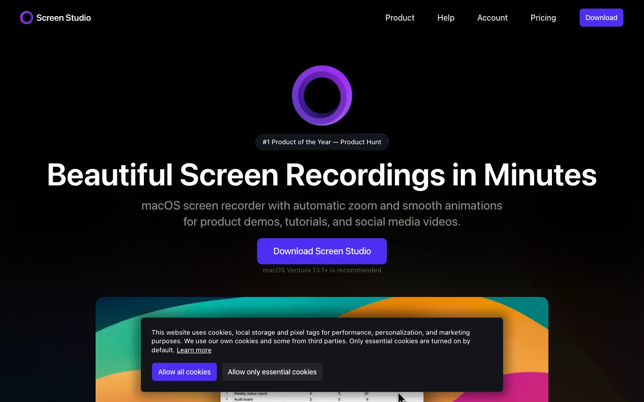Screen Studio interface — screenshot of Screen Studio dashboard