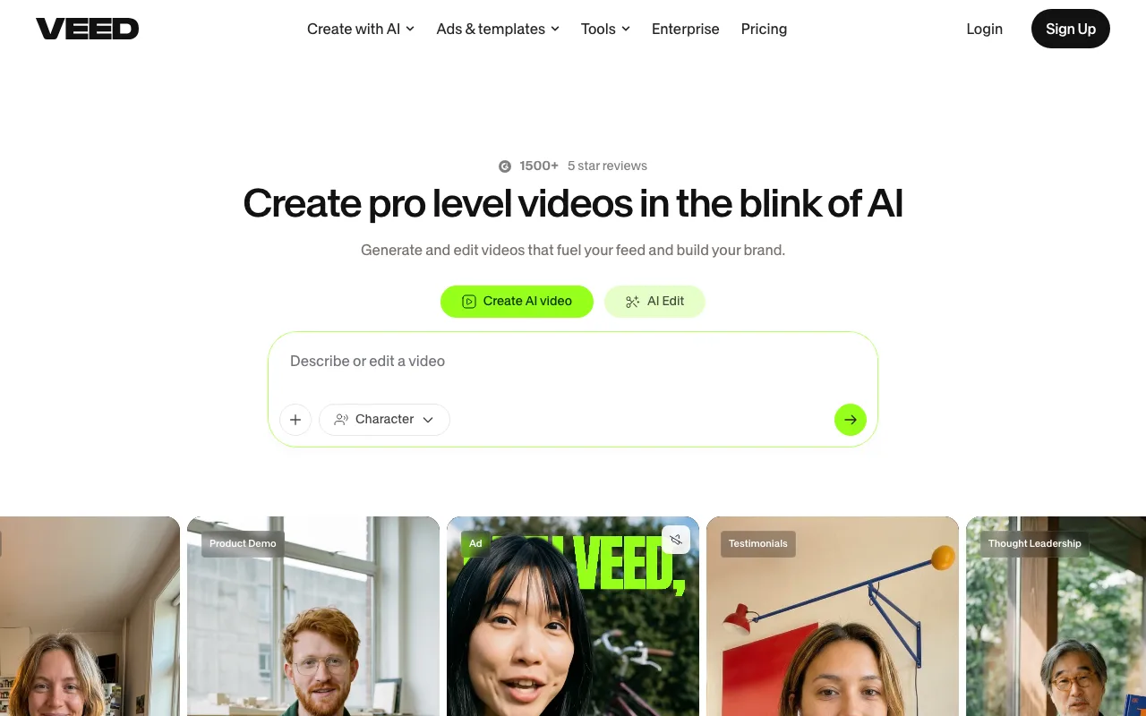 Veed interface — screenshot of Veed dashboard