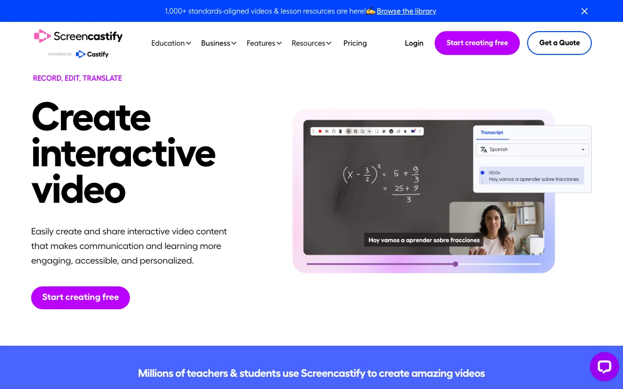 Screencastify interface — screenshot of Screencastify dashboard