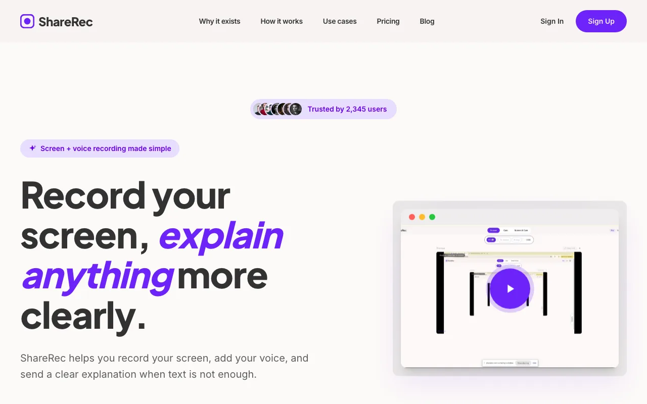 ShareRec interface — screenshot of ShareRec dashboard