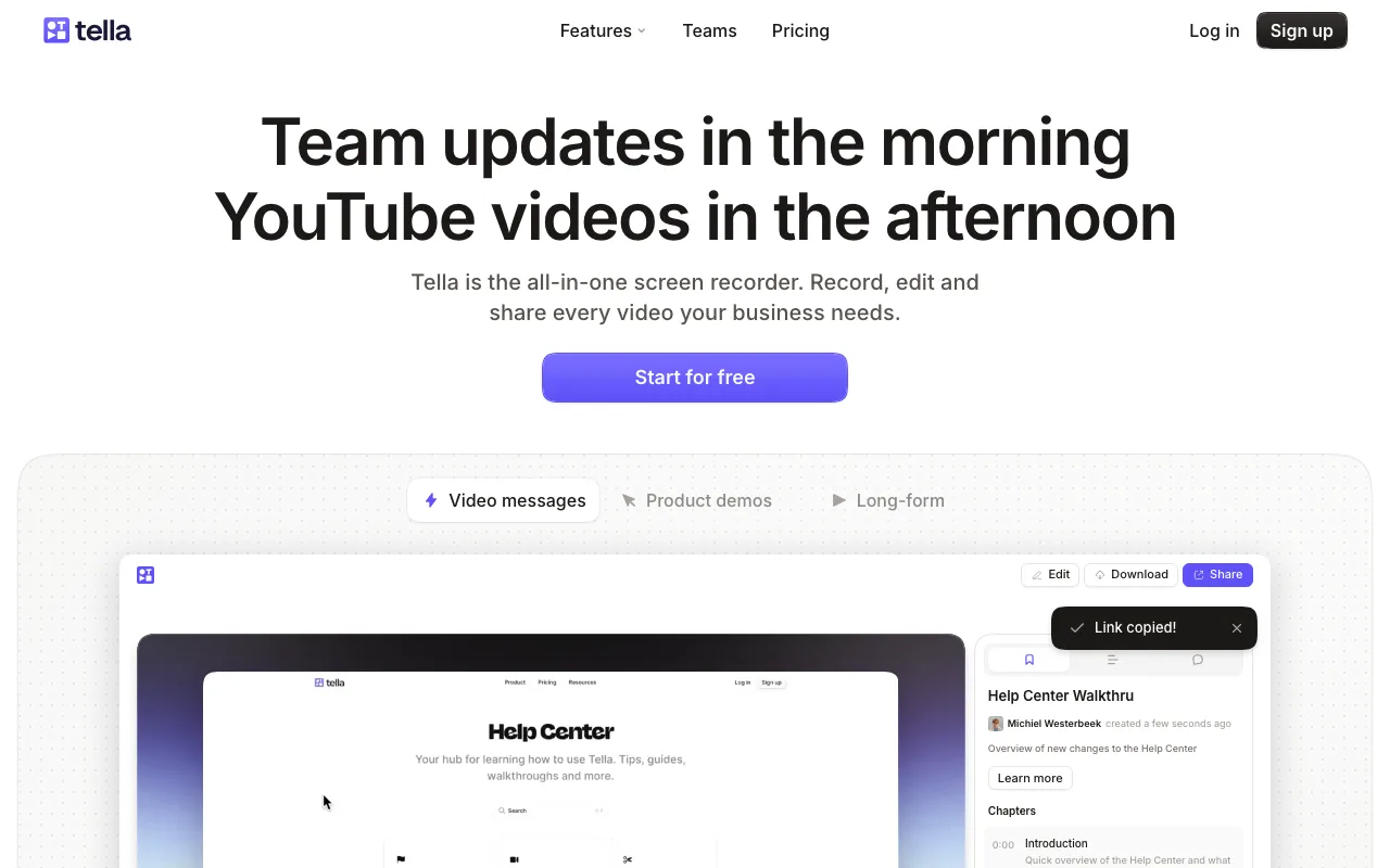 Tella interface — screenshot of Tella dashboard