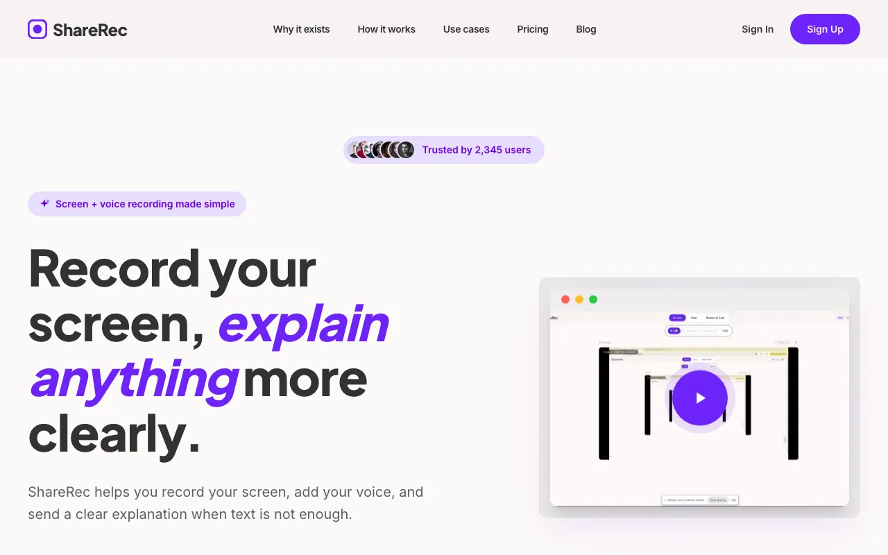 ShareRec interface — screenshot of ShareRec dashboard