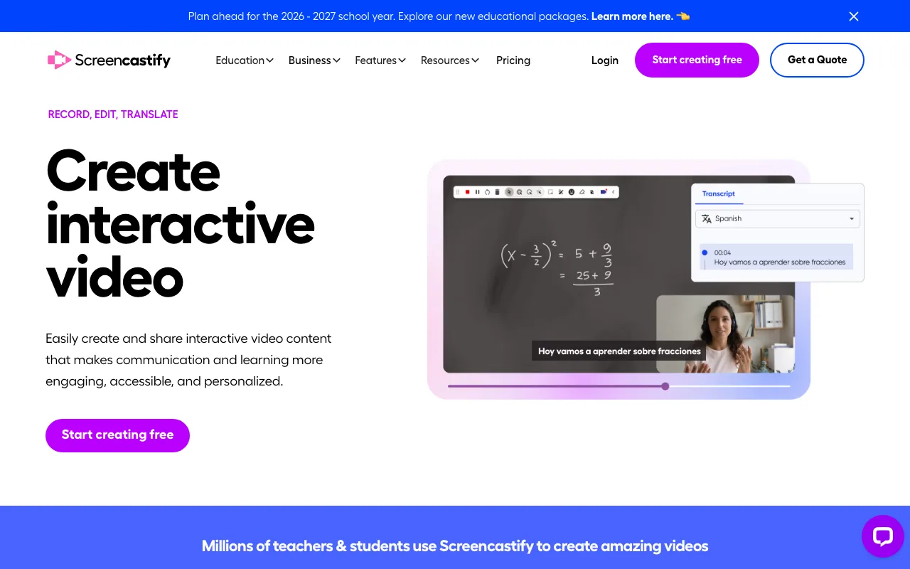 Screencastify interface — screenshot of Screencastify dashboard