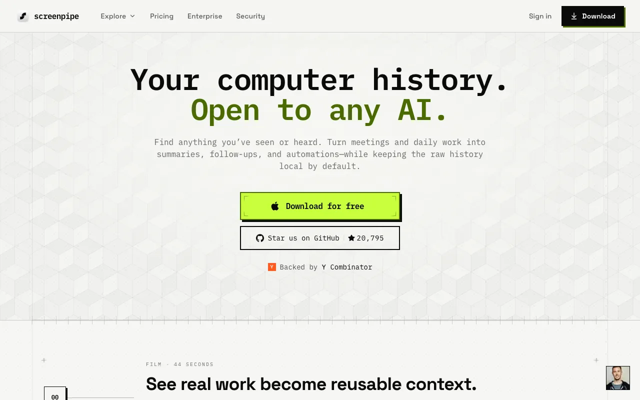 ScreenPipe interface — screenshot of ScreenPipe dashboard