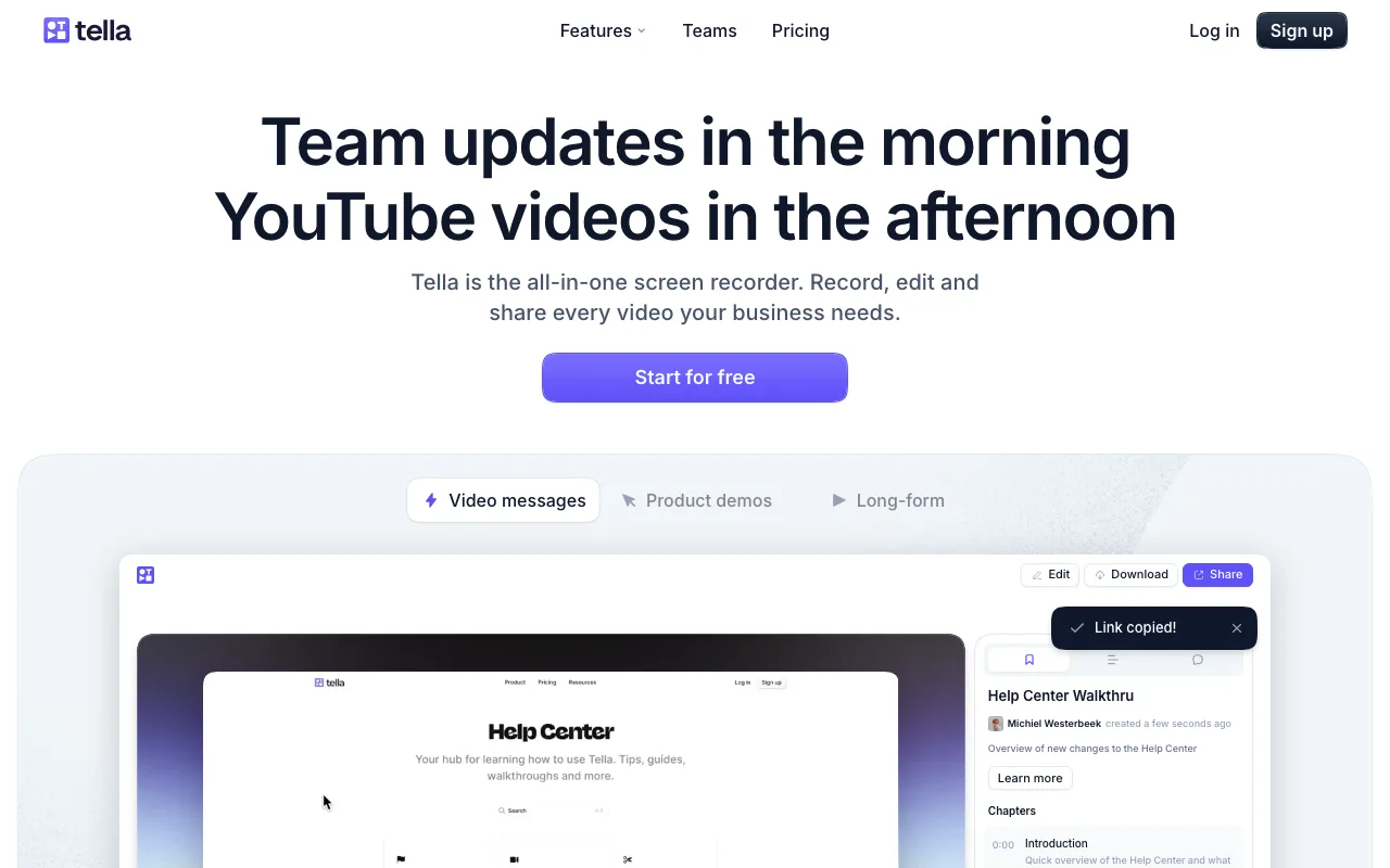 Tella interface — screenshot of Tella dashboard